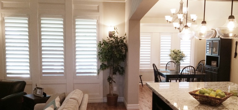 New York shutters in dining room and living room